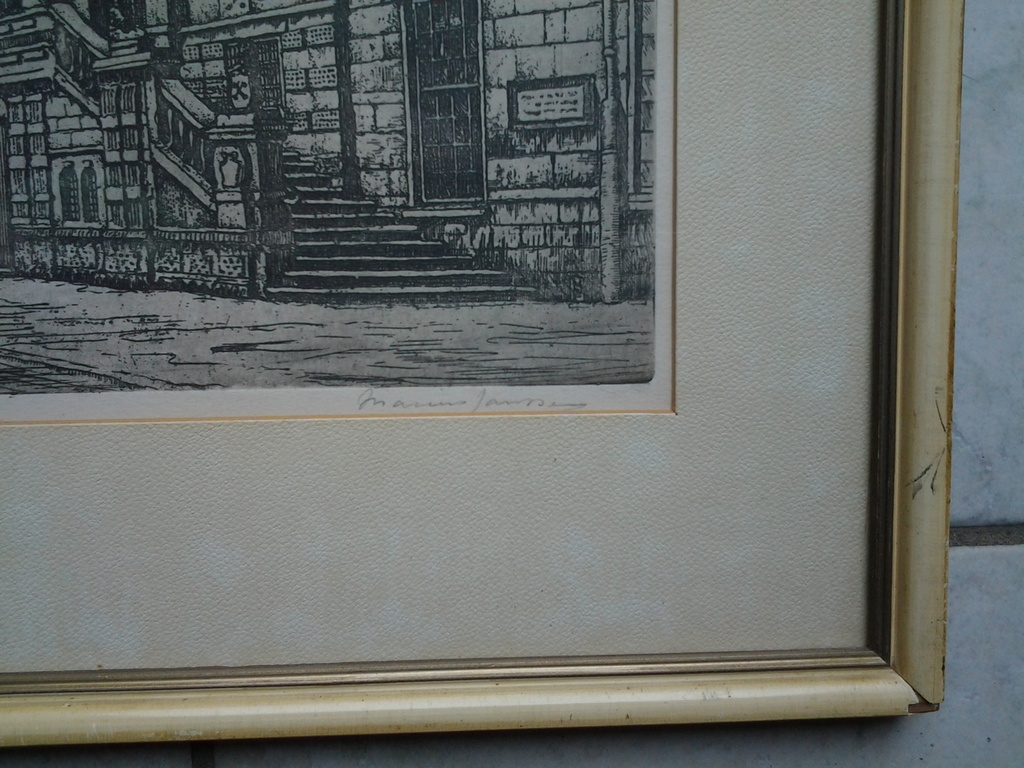Marinus Janssen, Gravure ingelijst,  Leiden Stadhuis. kopen? Bied vanaf 1!