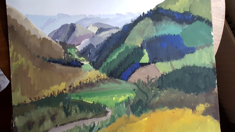 A. Huijsmans-evers: Aquarel, Heuvellandschap kopen? Bied vanaf 1!