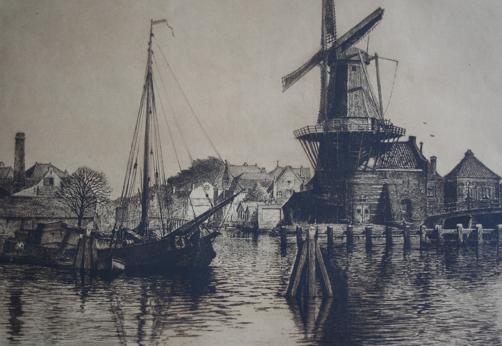 Willem Abraham de Wijn, ets molen de Adriaan Haarlem, gesigneerd kopen? Bied vanaf 25!