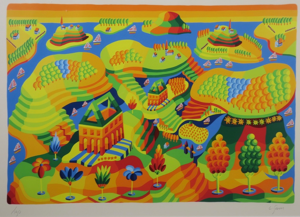 Louis Gans: Zeefdruk, Paradijselijk landschap II - Ingelijst kopen? Bied vanaf 1!