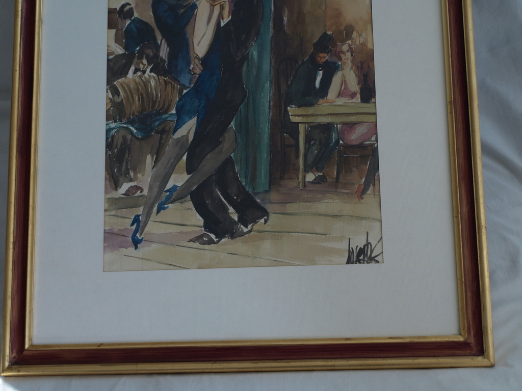 Argentijnse kunstenaar : Gouache , Tango 1 - gesigneerd & ingelijst -74 x 56 cm kopen? Bied vanaf 1!