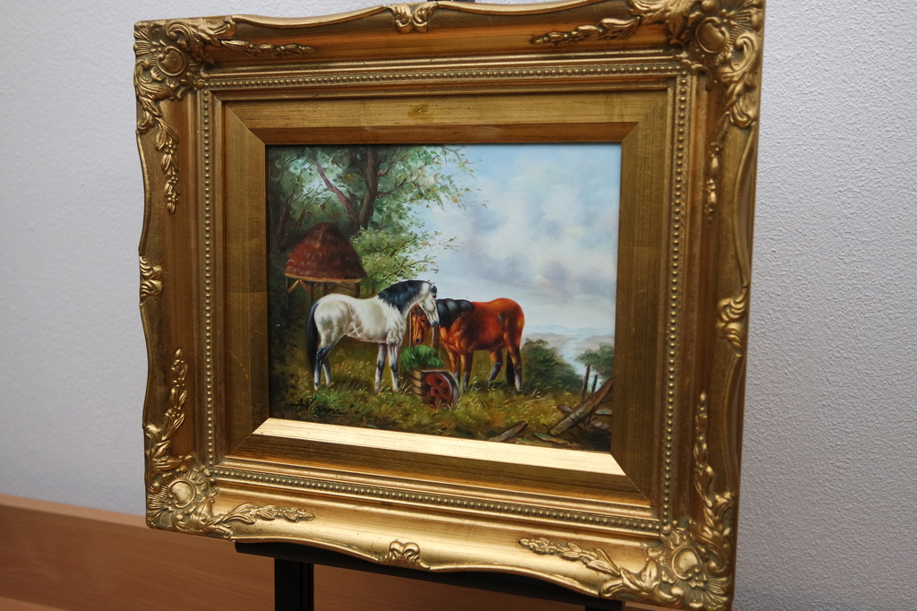 Landschap met paarden - olieverf op paneel - gesigneerd l.o. kopen? Bied vanaf 42!