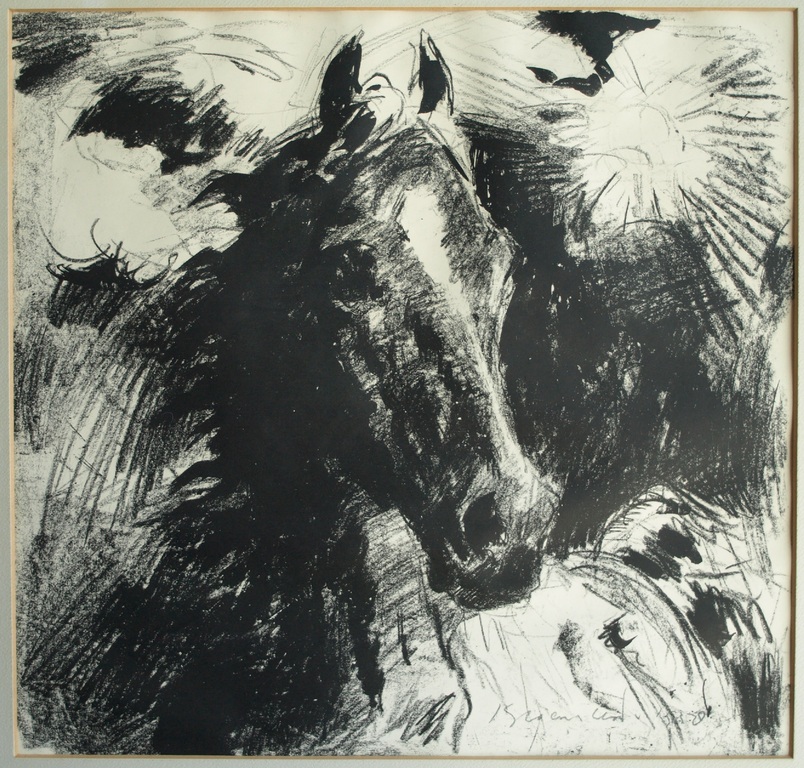 Jan Groenestein (1919-1971) : Litho , Paardenhoofd – gesigneerd - 1958 verkocht voor € 50!