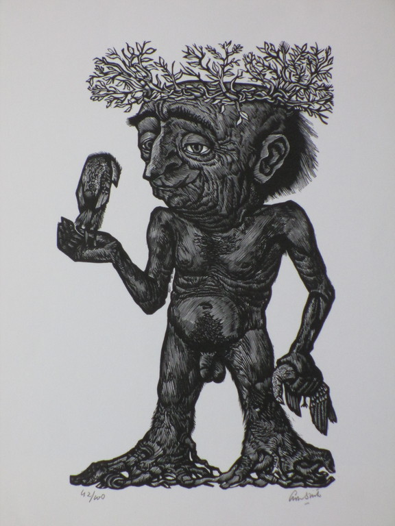 Lou Strik, Boommannetje, Houtsnede verkocht voor € 40!