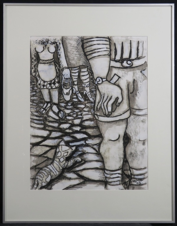 Franca Muller Jabusch: Acryl en krijt, Momentopname - Ingelijst verkocht voor € 35!