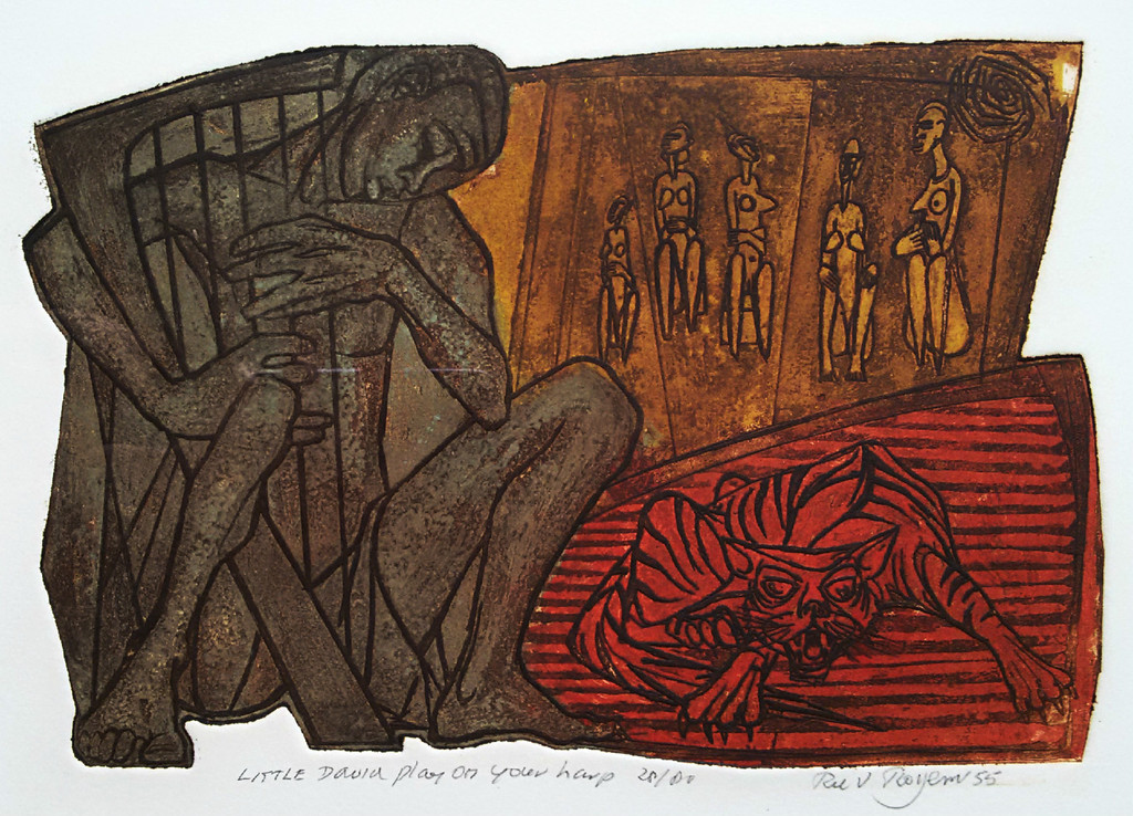 Ru van Rossem - Little David play on your harp, aquatint ets (mooi ingelijst) verkocht voor € 85!