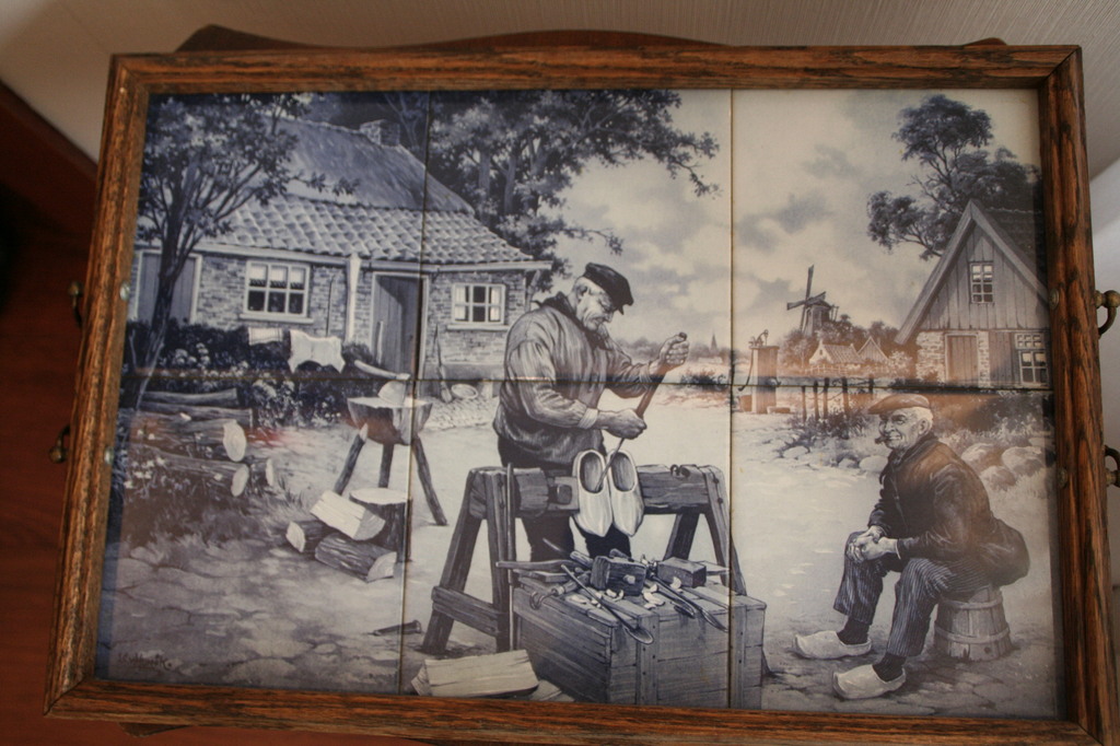 Houten dienblad met delftsblauwe tegels, J.S. van Hunnik, titel  kopen? Bied vanaf 1!