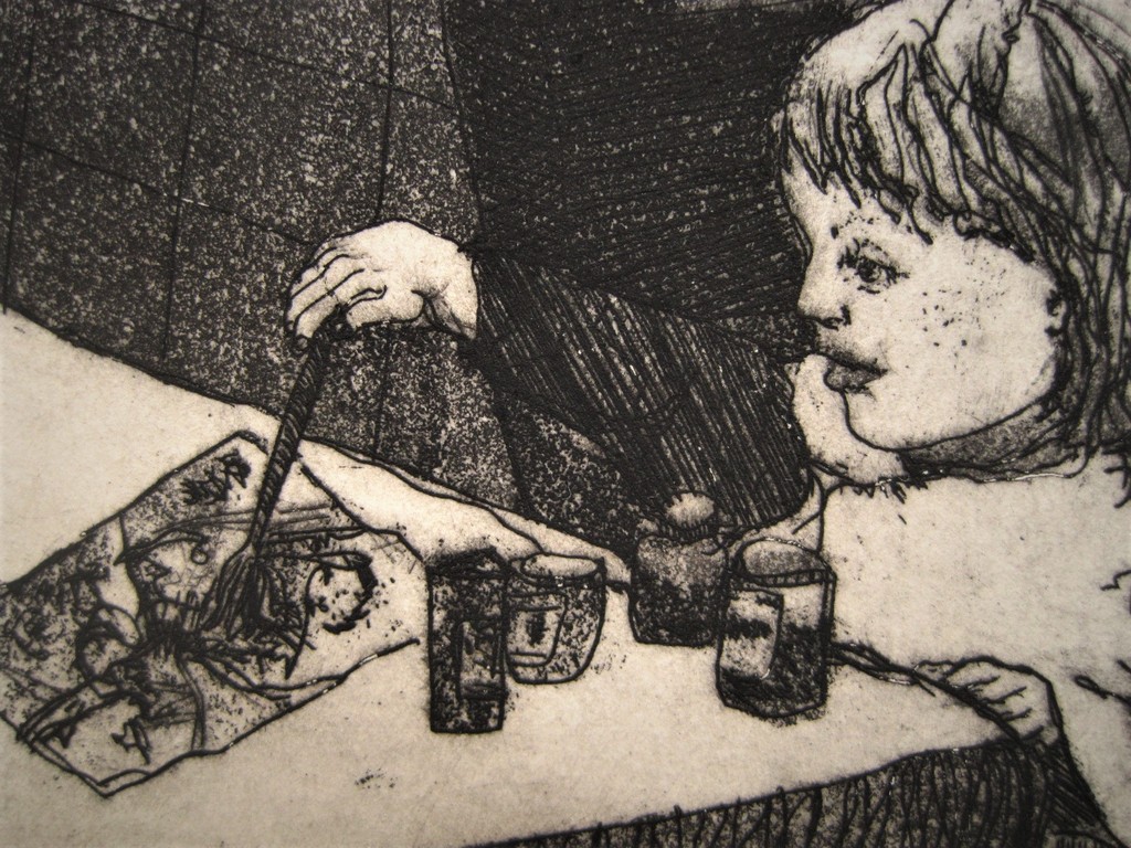 Hoogwaardige omstreeks 1960 droge naald Ets "Watercolor Child" gesigneerd   kopen? Bied vanaf 1!