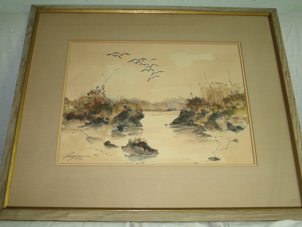 Aquarel – Eenden boven meer - Gesigneerd – Ingelijst – ca 1965 kopen? Bied vanaf 75!