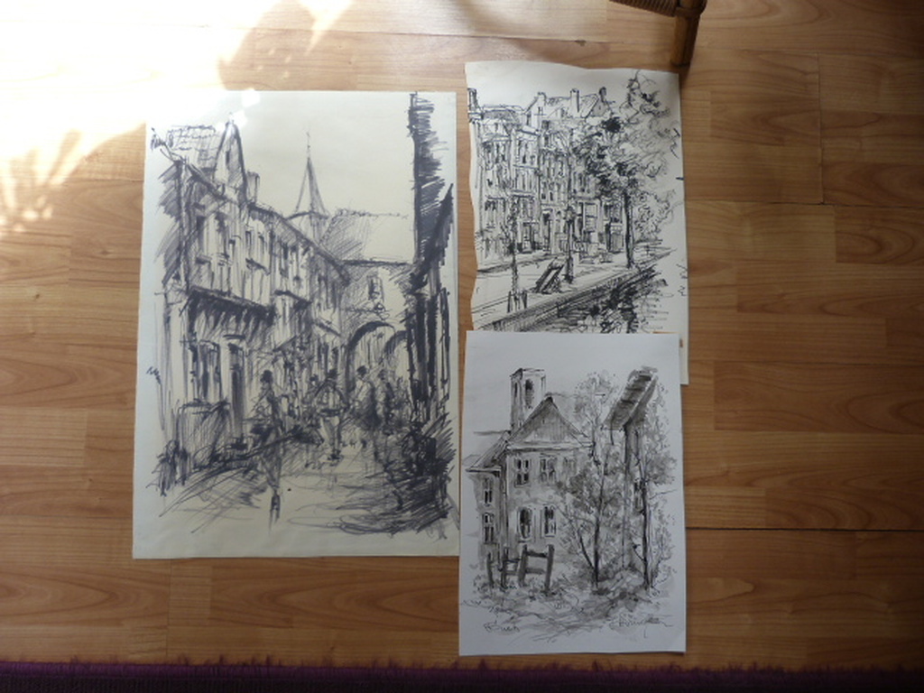 Jobst Heinrich Frese ( 1914 - 1986 ) - 3 x tekening/aquarel kopen? Bied vanaf 1!