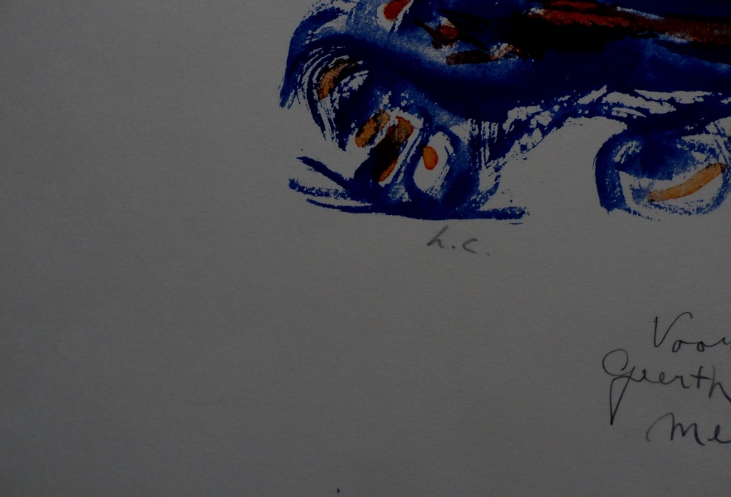 Theo Wolvecamp - litho: blauw figuur - 1988 - gesigneerd - met opdracht kopen? Bied vanaf 150!