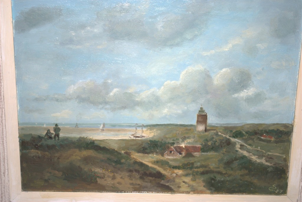 Hollands kustgezicht, gesigneerd olieverf op paneel, kunsthandel Pieter Breughel verkocht voor € 55!