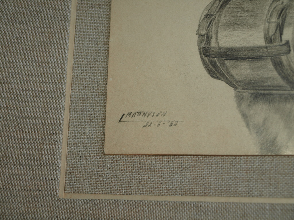 Onduidelijke signatuur : Tekening ,  St Bernardshond – ingelijst - 1962 kopen? Bied vanaf 1!