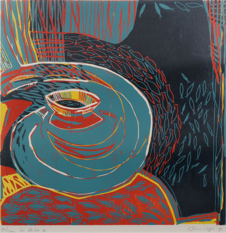 Diana van Hal: Houtsnede, Les peche II - Ingelijst kopen? Bied vanaf 20!