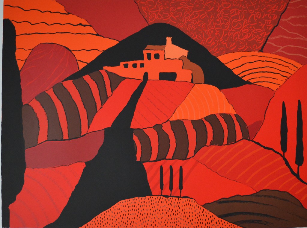 Ronald Boonacker - Ronald Boonacker - zeefdruk - "Villa Monteriggioni" (afm; ca. 100 x 70 cm!) verkocht voor € 65!