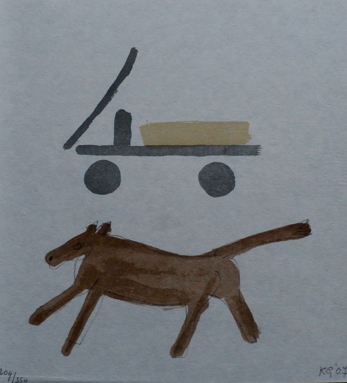 Klaas Gubbels- litho: de kar - gesigneerd - 2007 verkocht voor € 90!