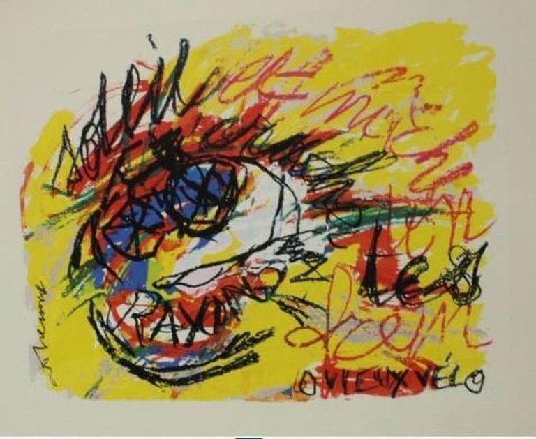 Karel Appel en Christian Dotremont - Originele zeefdruk genaamd "Au vieux vÃ©lo"  kopen? Bied vanaf 250!