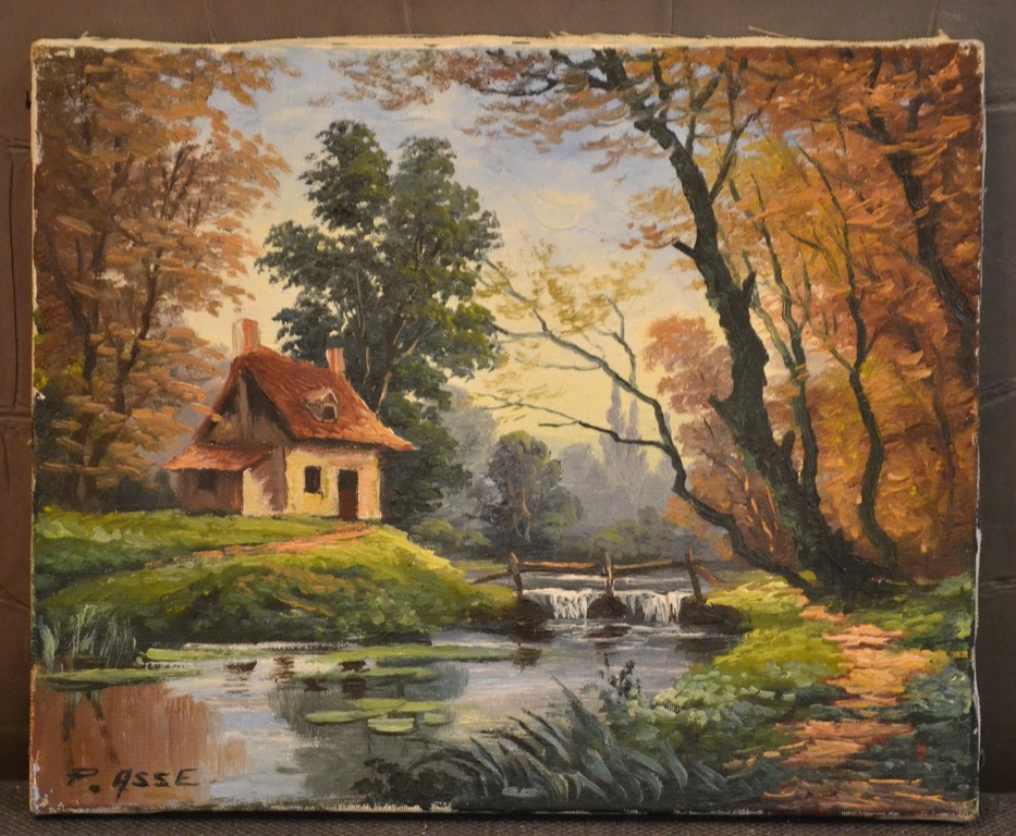 Onbekend (gesigneerd) - Olieverf op doek - Boerderij in bos kopen? Bied vanaf 1!