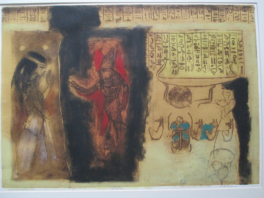 Ru van Rossem, grote ets "Visioen van Hatuor" 1986 verkocht voor € 95!