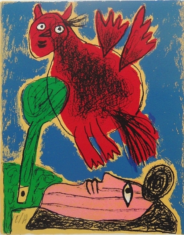 Corneille : Vogel in rood (mooie litho) kopen? Bied vanaf 1!