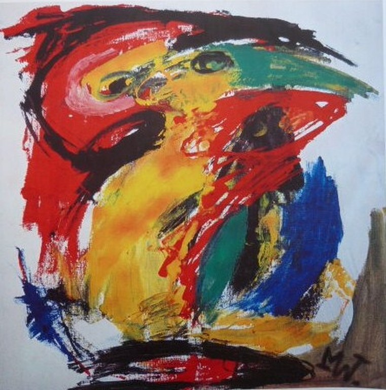 MARTIN van WORDRAGEN Gr Zeefdruk(80x85cm) RUMOER IN DE VOLIERE Handgesigneerd!! verkocht voor € 85!