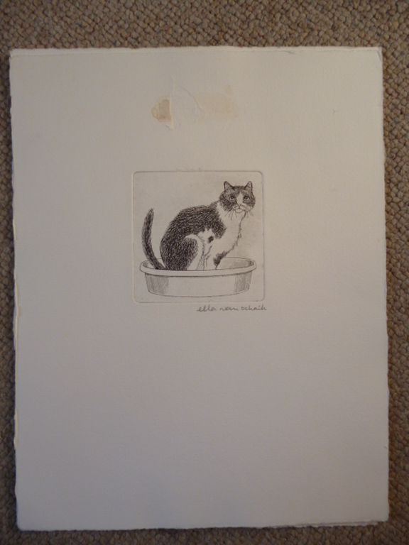 Ella van Schaik - ets - Poes op kattebak kopen? Bied vanaf 25!