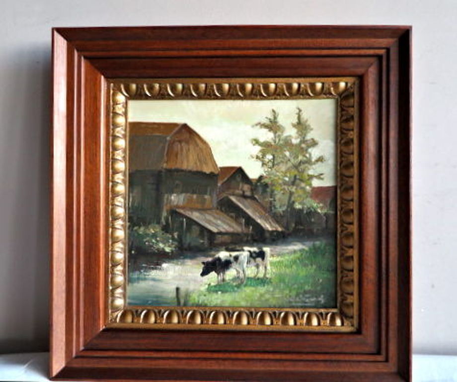 Koeien aan de waterkant - olieverf op paneel - ingelijst-gesigneerd: vd Wetering kopen? Bied vanaf 1!