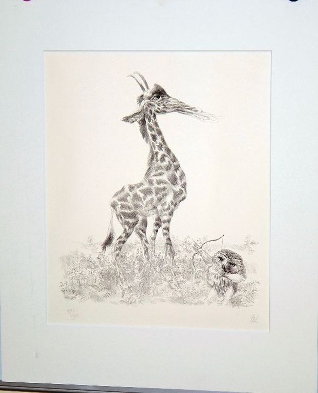 Peter Vos: lithografie De ontdekking van de Giraffe kopen? Bied vanaf 100!