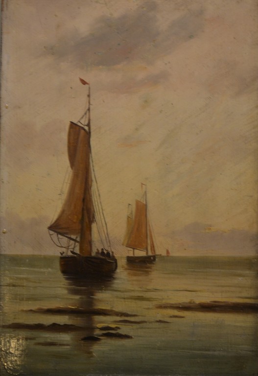 Haagse School: Olieverf op paneel, Bomschuiten op zee. kopen? Bied vanaf 20!