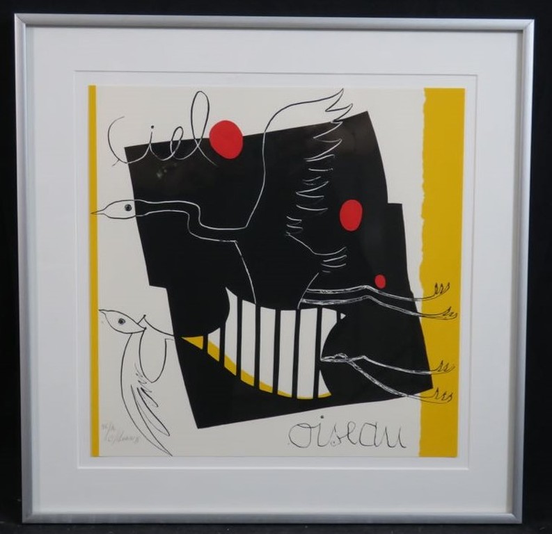 Christian Silvain: Zeefdruk, Oiseau - Ingelijst verkocht voor € 50!