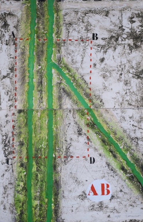 James Coignard: Carborundum op samengeperst papier (viltstructuur),Tweeluik ABCD kopen? Bied vanaf 175!