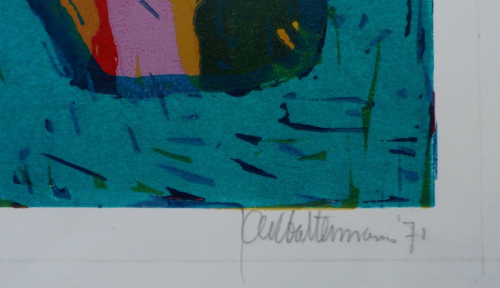 Jan Battermann - abstracte linogravure - 1971 kopen? Bied vanaf 60!