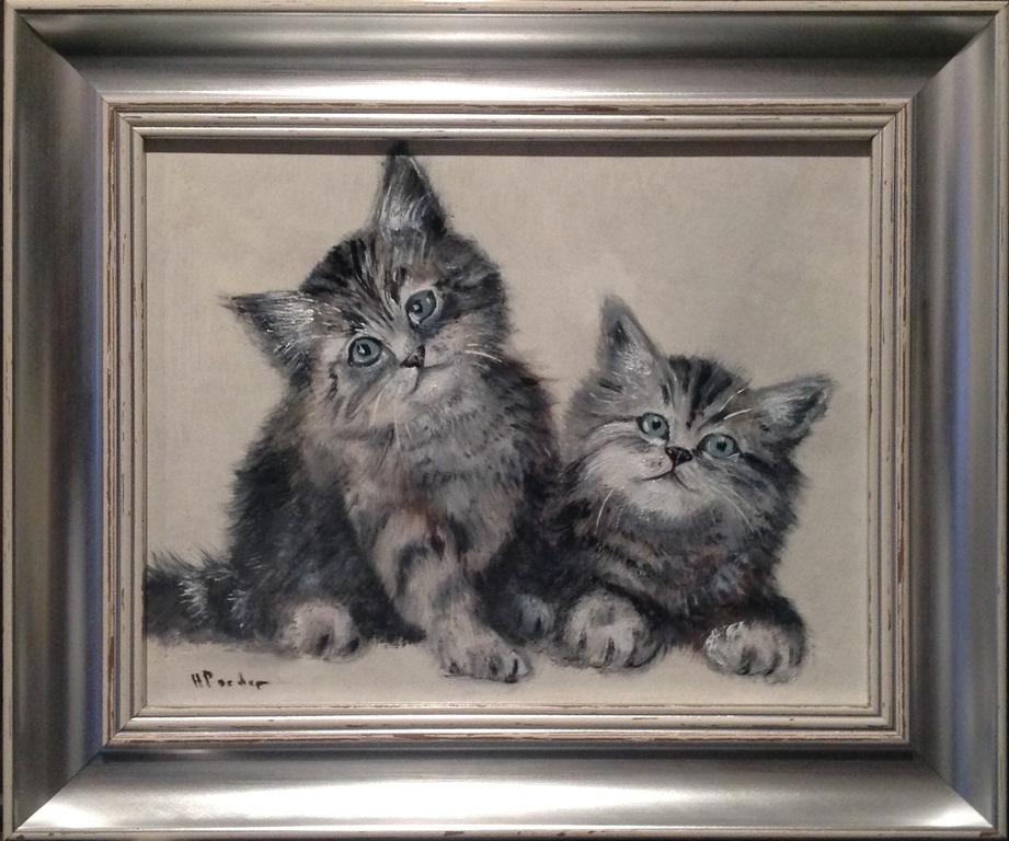 Henk Poeder, kittens, olieverf op paneel verkocht voor € 69!