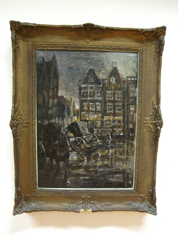 Jacob Doeser 1884-1971 "Amsterdam Nieuwezijds" GROOT olieverf ca. 1930 verkocht voor € 250!