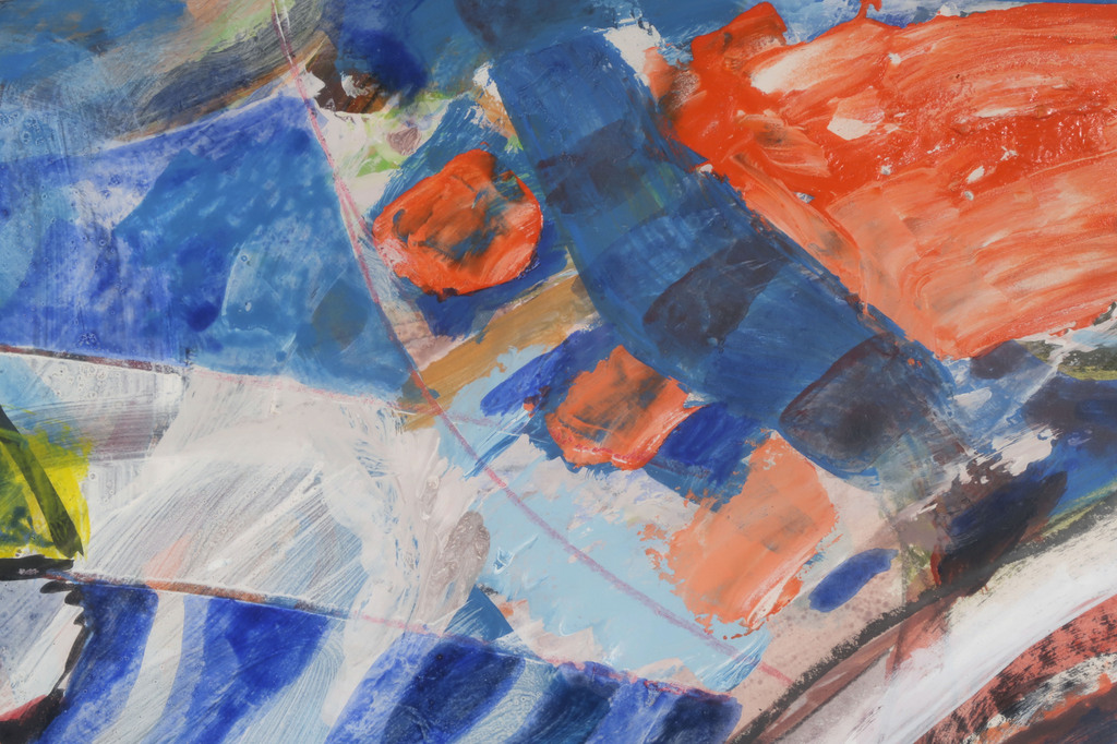 Lucebert: Acryl en olieverf op papier, Z.T. Blauw met kop - Ingelijst (Groot) kopen? Bied vanaf 5000!