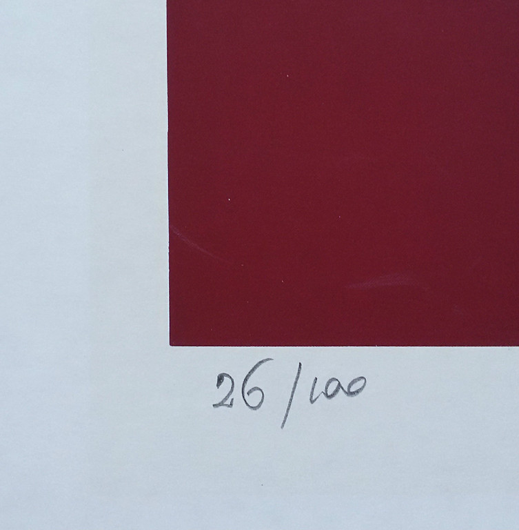 Piero Risari - Compositie in rood, blauw en metallic tinten, zeefdruk kopen? Bied vanaf 95!