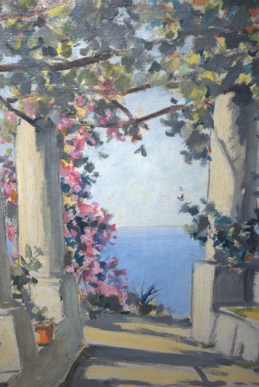 zonnige mediterraanse doorkijk - olieverf op doek - kunsthandel Koch kopen? Bied vanaf 45!