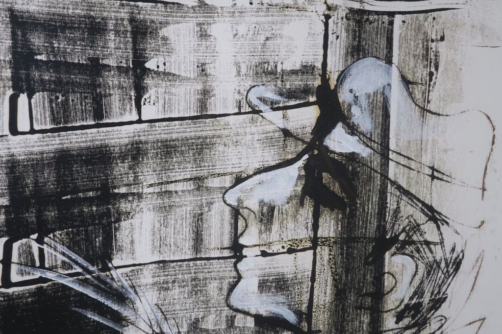 Franca Muller Jabusch: Acryl en krijt op papier, De man - Ingelijst kopen? Bied vanaf 20!