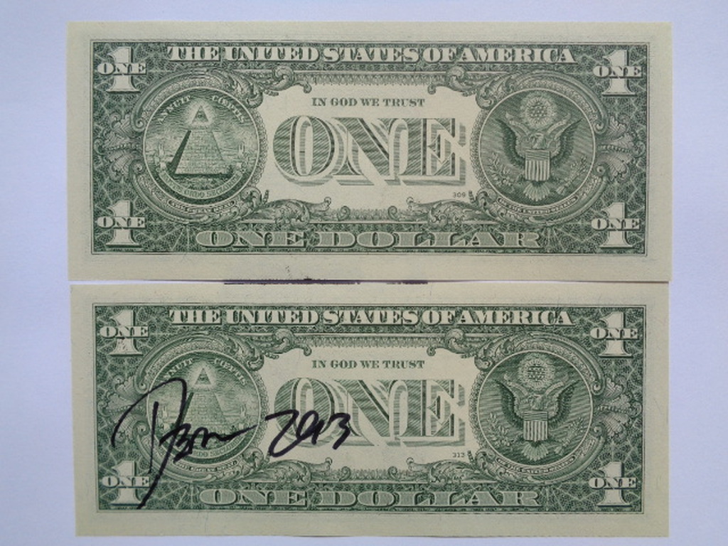 DEATH NYC "GLOCK" origineel 2 x 1 $ Dollar, gesigneerd met COA en goldsticker kopen? Bied vanaf 29!