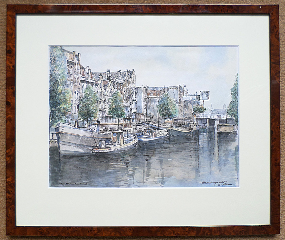 C.H.J. Brandenburg - Brouwersgracht in Amsterdam, aquarel (mooi ingelijst) kopen? Bied vanaf 120!