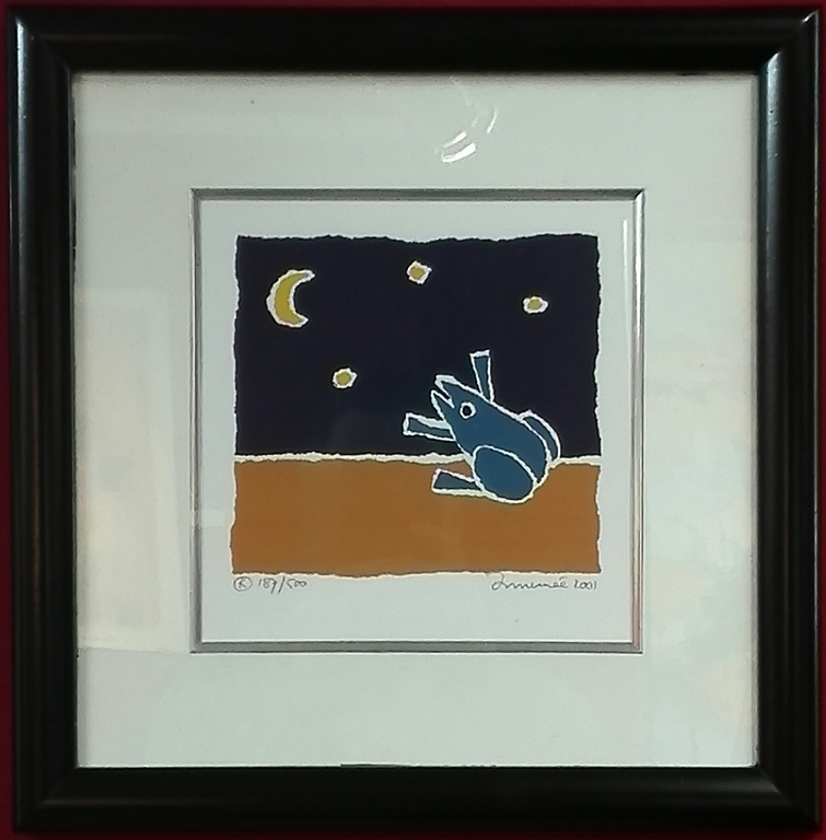 Hans Innemee, zeefdruk op papier in lijst, Titel: Frog verkocht voor € 50!