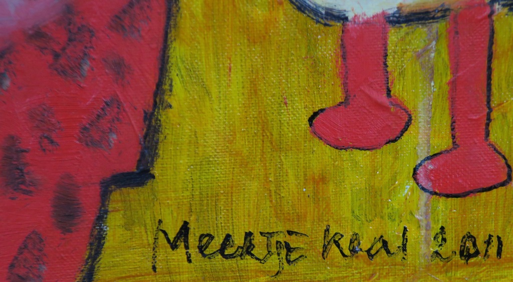 Meertje Kaal: Olieverf en collage op doek, Le jeu du furet - Ingelijst kopen? Bied vanaf 150!