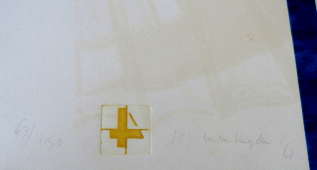 Jacques van der Heyden - zeefdruk: compositie met kruis - 1968 kopen? Bied vanaf 140!