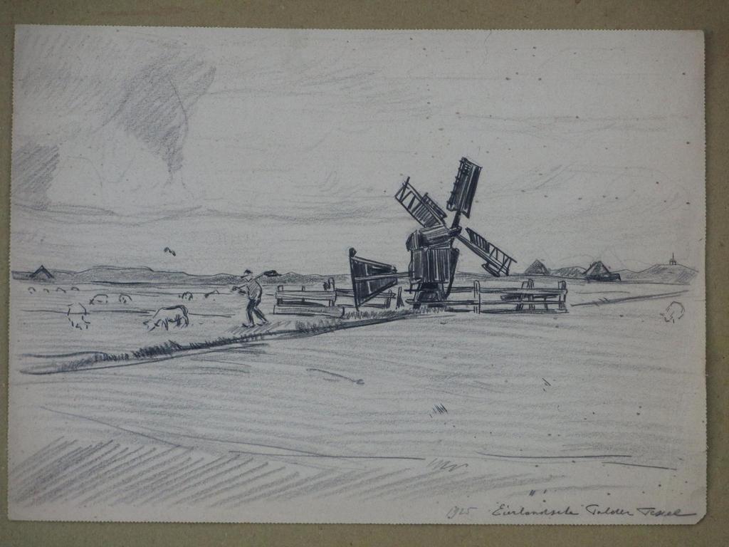 Han Krug, Eierlandsche Polder Texel, Tekening 1925 verkocht voor € 50!
