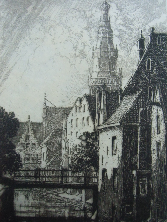 STADSGEZICHT MET BRUGGETJE EN TOREN    ///  ETS VAN JAAP VELDHEER kopen? Bied vanaf 20!