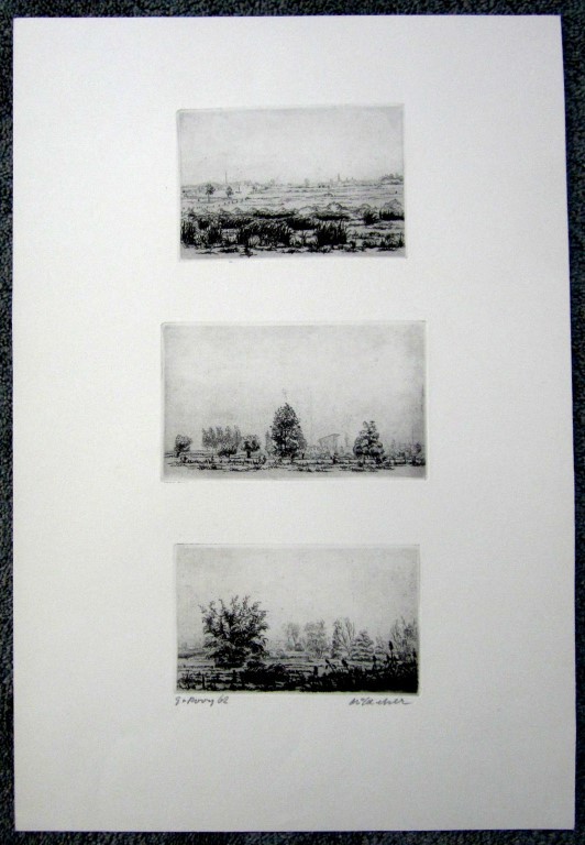 Gerard van Rooy, drie etsen op één blad uit 1962 de ets is in goede conditie verkocht voor € 75!