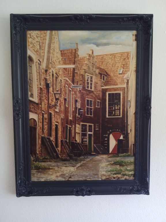 Onbekende kunstenaar. Olieverf op doek. Kuiperspoort in het stadje Middelburg. verkocht voor € 55!
