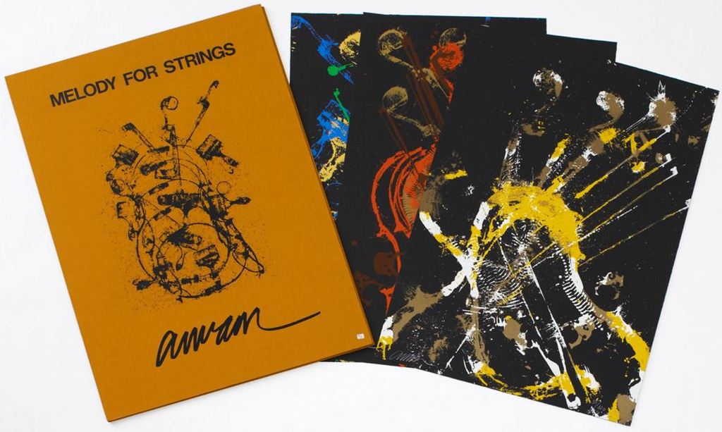 Arman: Portfolio met 3 zeefdrukken, Melody for Strings (Zeer groot) kopen? Bied vanaf 750!