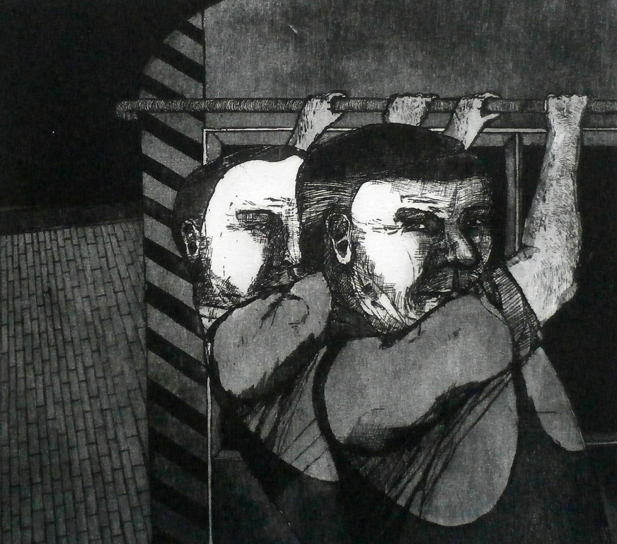 Kees Spermon - ets/aquatint: Vuilnismannen - 1965 verkocht voor € 50!