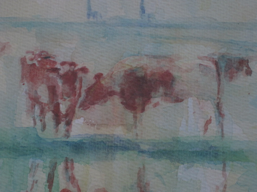 gesigneerd J. Voerman oude aquarel "Koeien langs slootkant"  kopen? Bied vanaf 1!